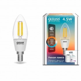 Лампа светодиодная диммируемая филаментная Gauss Smart Home Filament E14 4,5W 2000-6500K прозрачная 1250112 
