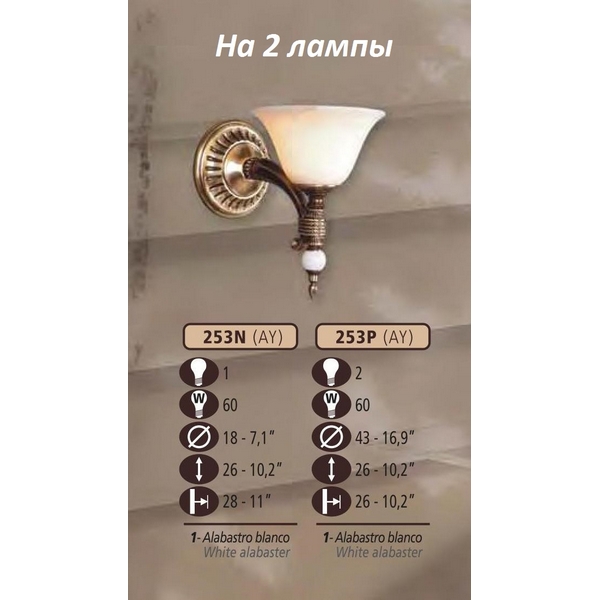 Riperlamp Бра 253P 253P/2 AY WHITE ALABASTER 