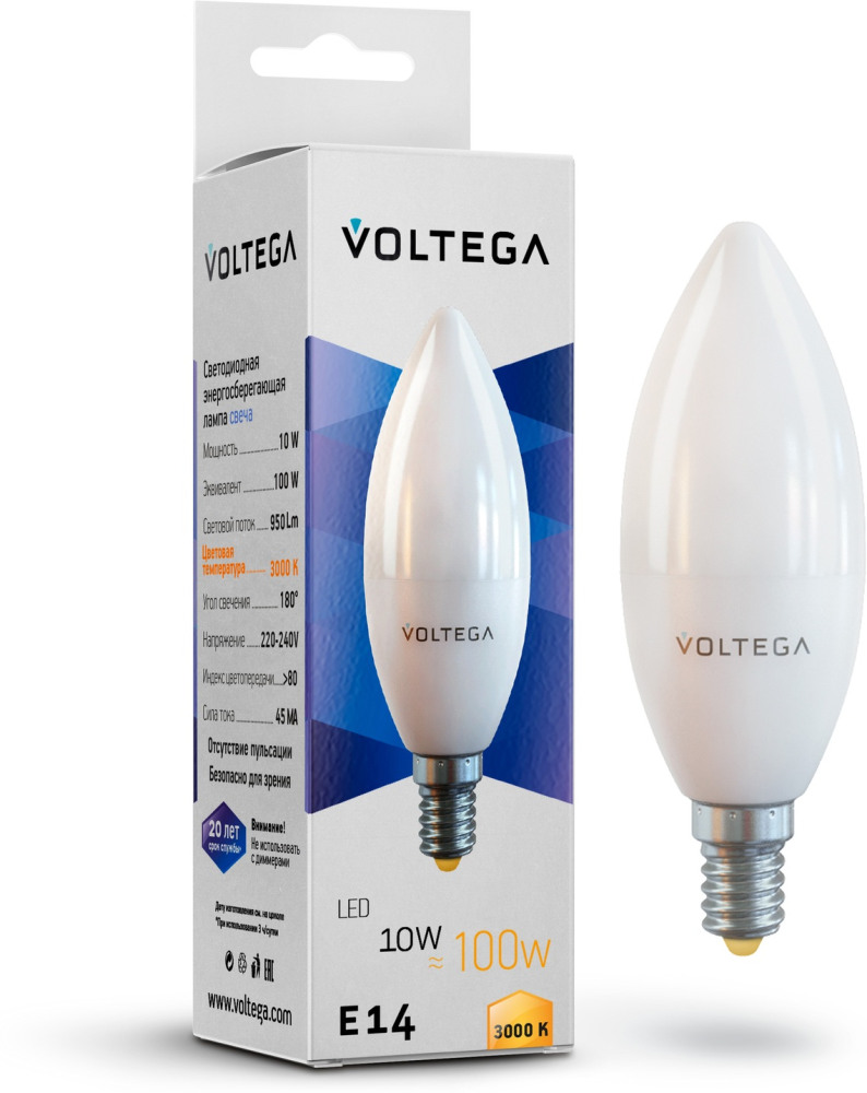 Voltega Лампочка светодиодная Candle 10W 7241 
