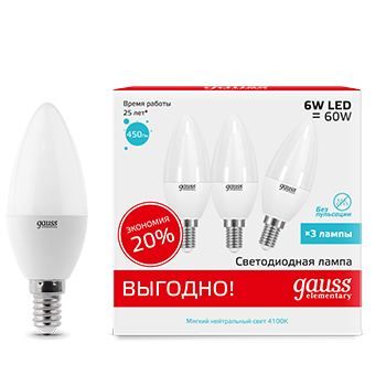 Gauss Лампочка светодиодная Elementary Candle 33126T 