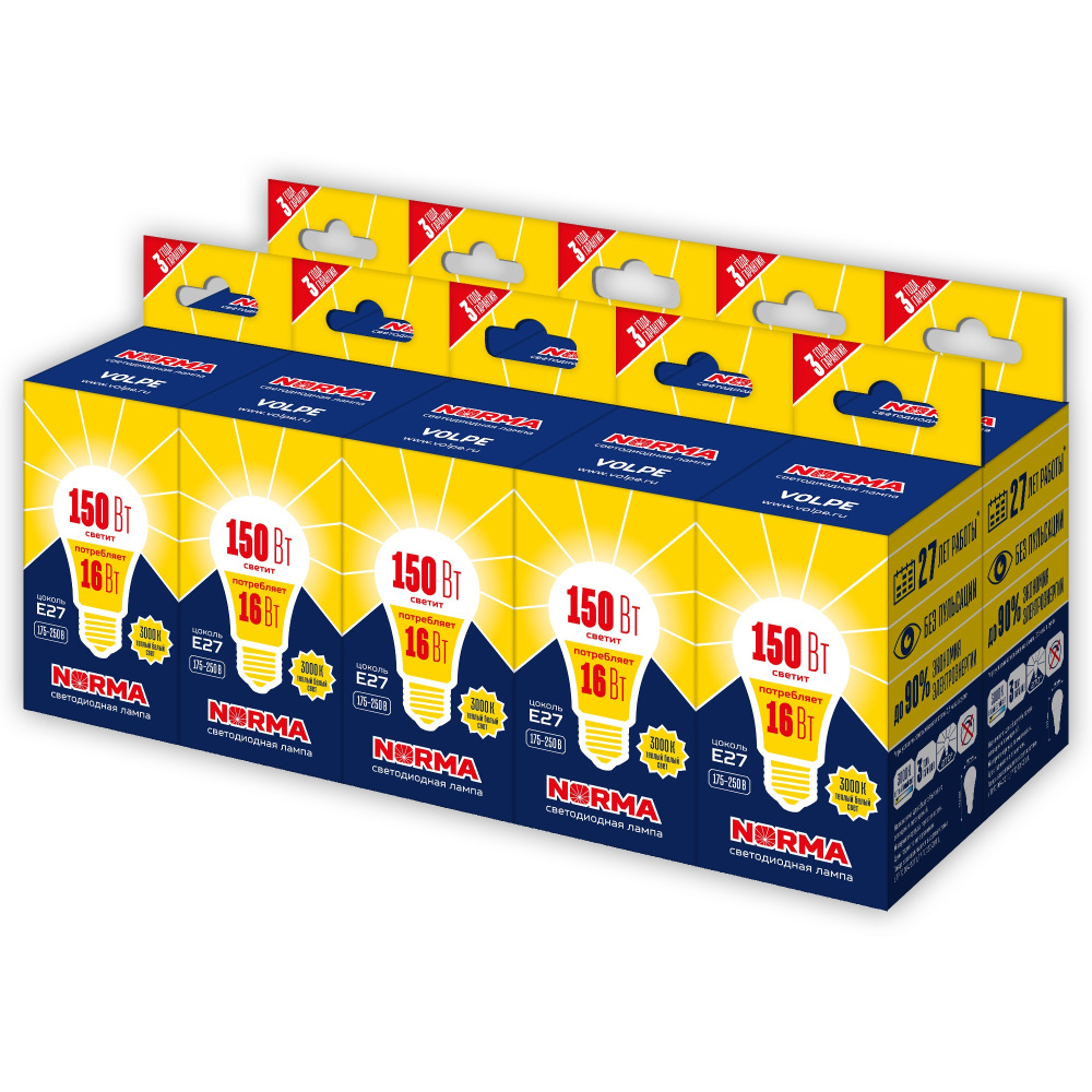 Volpe Лампочка светодиодная Norma LED-A60-16W/WW/E27/FR/NR Набор из 10штук 