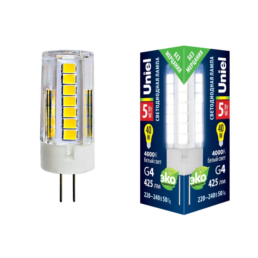 Лампочка светодиодная  LED-JC-220/5W/4000K/G4/CL GLZ09TR картон 