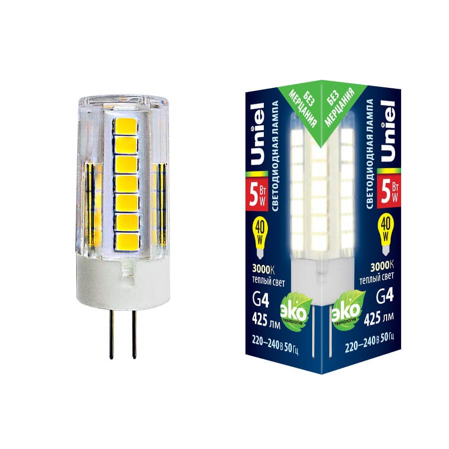 Лампочка светодиодная  LED-JC-220/5W/3000K/G4/CL GLZ09TR картон 