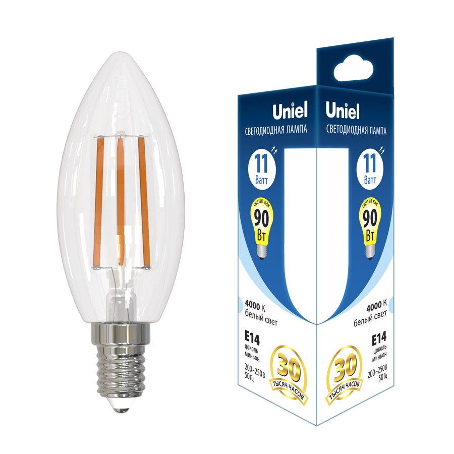 Uniel Лампочка светодиодная ACTION LED-C35-11W/4000K/E14/CL GLA03TR 