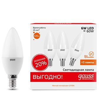 Gauss Лампочка светодиодная Elementary Candle 33116T 