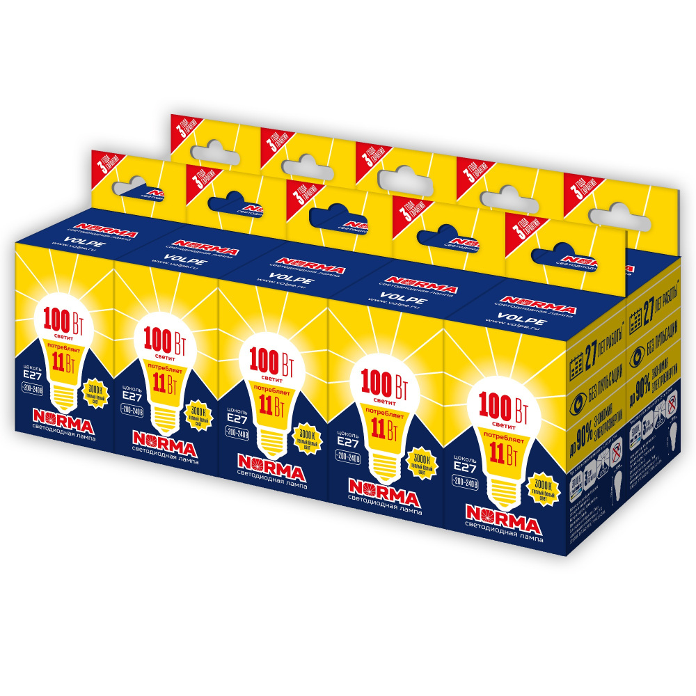 Volpe Лампочка светодиодная Norma LED-A60-11W/WW/E27/FR/NR Набор из 10штук 2 