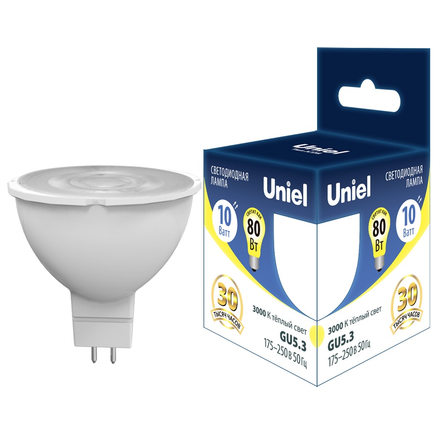 Uniel Лампочка светодиодная ACTION LED-JCDR-10W/3000K/GU5.3 PLS03WH 