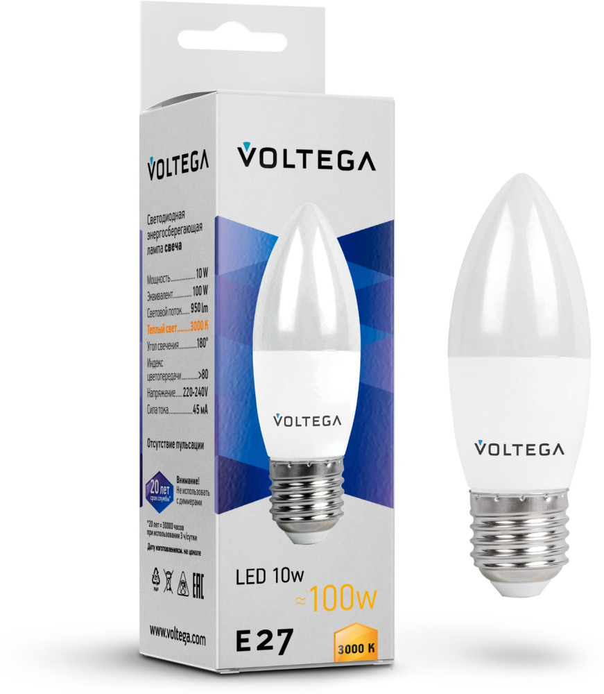Voltega Лампочка светодиодная Candle 10W 7240 