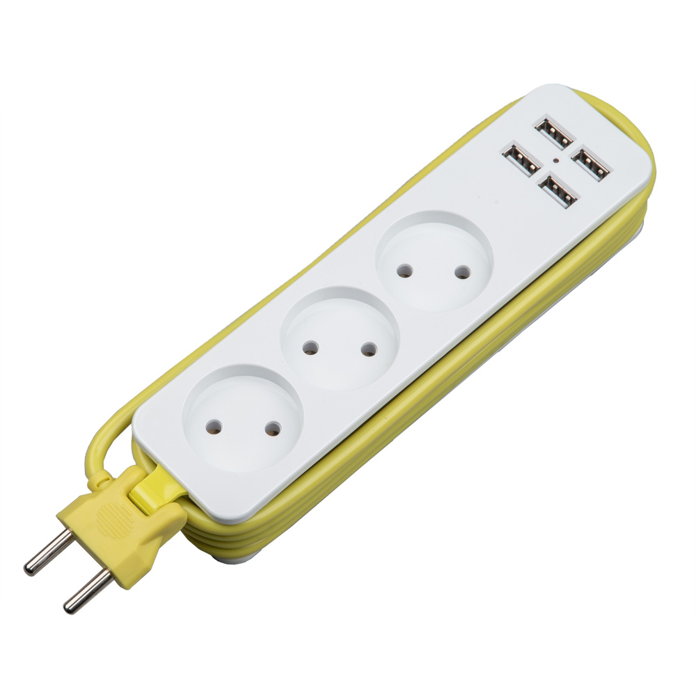 Uniel Розеточные блоки, удлинители Travel S-CT3-1,8U WHITE/GREEN 