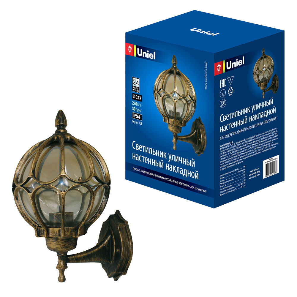 Uniel Настенный светильник уличный  UUL-S90A 60W/E27 IP54 GOLD 