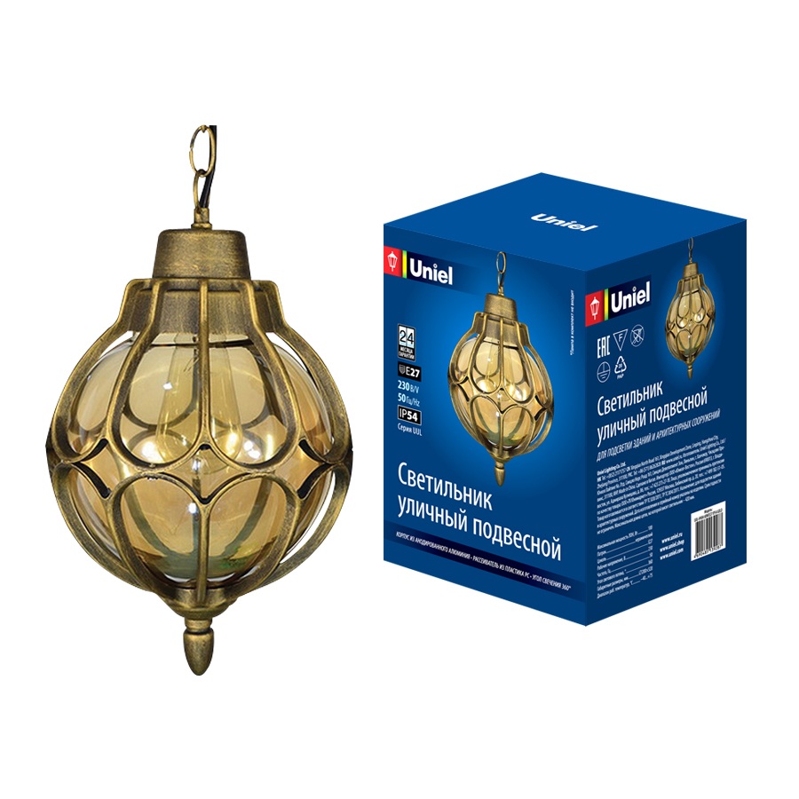 Uniel Уличный светильник подвесной  UUL-H90A 60W/E27 IP54 GOLD 