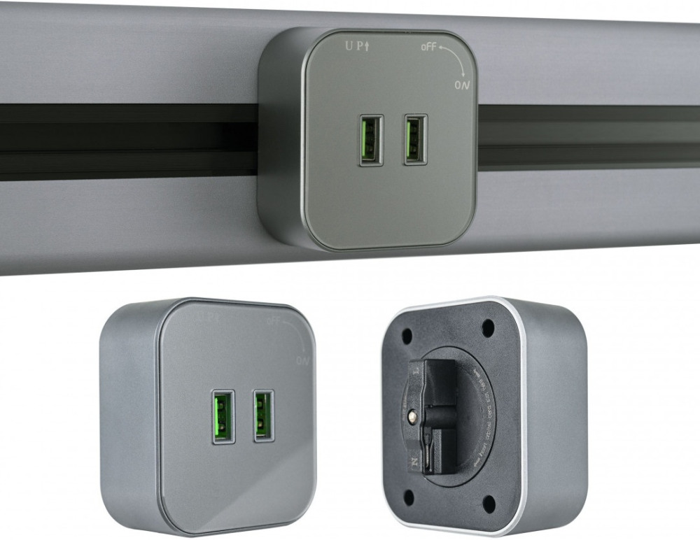 Трековая розетка Am-track-sockets 380022TS/USBx2 Grey 