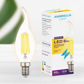 Лампа светодиодная филаментная Ambrella light E14 6W 3000K прозрачная 202214 