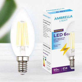 Лампа светодиодная филаментная Ambrella light E14 6W 4200K прозрачная 202115 