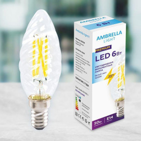 Лампа светодиодная филаментная Ambrella light E14 6W 4200K прозрачная 202124 