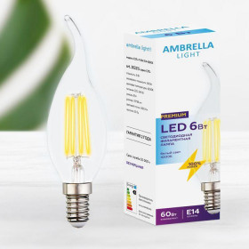Лампа светодиодная филаментная Ambrella light E14 6W 4200K прозрачная 202215 
