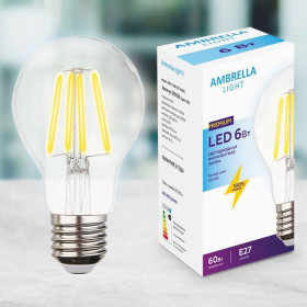Лампа светодиодная филаментная Ambrella light E27 6W 4200K прозрачная 205029 