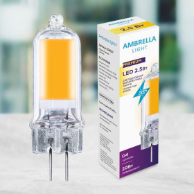 Лампа светодиодная филаментная Ambrella light G4 2,5W 3000K прозрачная 204501 