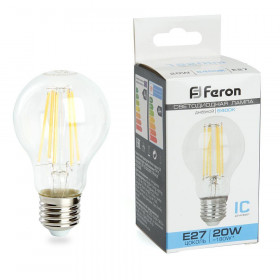 Лампа светодиодная филаментная Feron E27 20W 6400K прозрачная LB-620 48285 