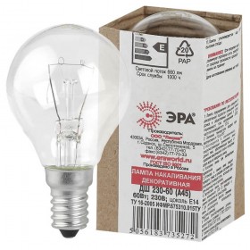 Лампа накаливания ЭРА E14 60W 2700K прозрачная P45-60W-E14/ДШ 230-60 Е 14 (гофра) Б0033704 