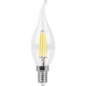 Лампа светодиодная филаментная Feron E14 11W 2700K Свеча на ветру Прозрачная LB-714 38010 