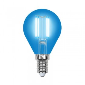 Лампа светодиодная филаментная Uniel E14 5W синяя LED-G45-5W/BLUE/E14 GLA02BL UL-00002989 