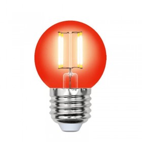 Лампа светодиодная филаментная Uniel E27 5W красная LED-G45-5W/RED/E27 GLA02RD UL-00002986 