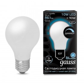 Лампа светодиодная диммируемая Gauss филаментная E27 10W 4100К матовая 102202210-D 