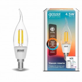 Лампа светодиодная диммируемая филаментная Gauss Smart Home Filament E14 4,5W 2000-6500K прозрачная 1280112 