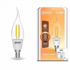Лампа светодиодная диммируемая филаментная Gauss Smart Home Filament E14 4,5W 2700K прозрачная 1260112 