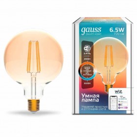 Лампа светодиодная диммируемая филаментная Gauss Smart Home Filament E27 6,5W 2000-5500K золотистая 1340112 
