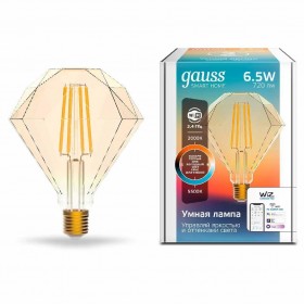 Лампа светодиодная диммируемая филаментная Gauss Smart Home Filament Diamond E27 6,5W 2000-5500K золотистая 1370112 