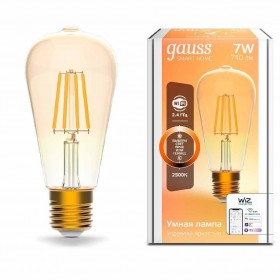 Лампа светодиодная диммируемая филаментная Gauss Smart Home Filament E27 7W 2500K золотистая 1290112 