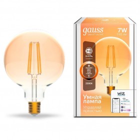 Лампа светодиодная диммируемая филаментная Gauss Smart Home Filament E27 7W 2500K золотистая 1320112 